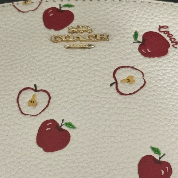 Coach White Red Cosmetic Leather Bag Clutch Case with Red Apple Print AUTHENTIC - Picture 4 of 12
